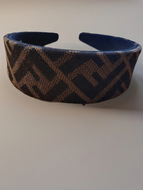 Accessories - Padded Headband in Black and Brown Geometric Print